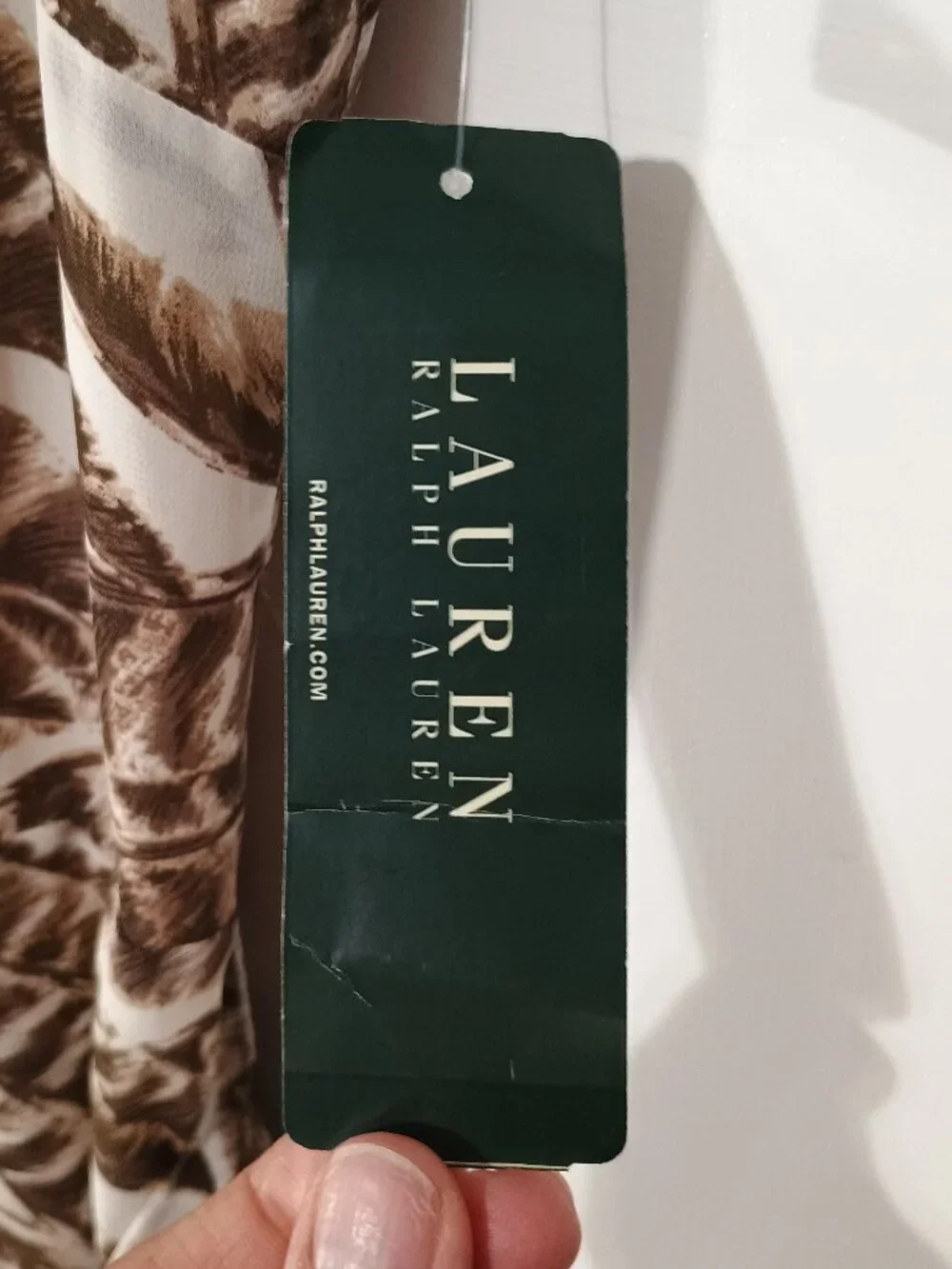 Lauren Ralph Lauren Feather Print Halter Dress Size 6 NWT Brown Ivory Wrap Tie W - Picture 7 of 8